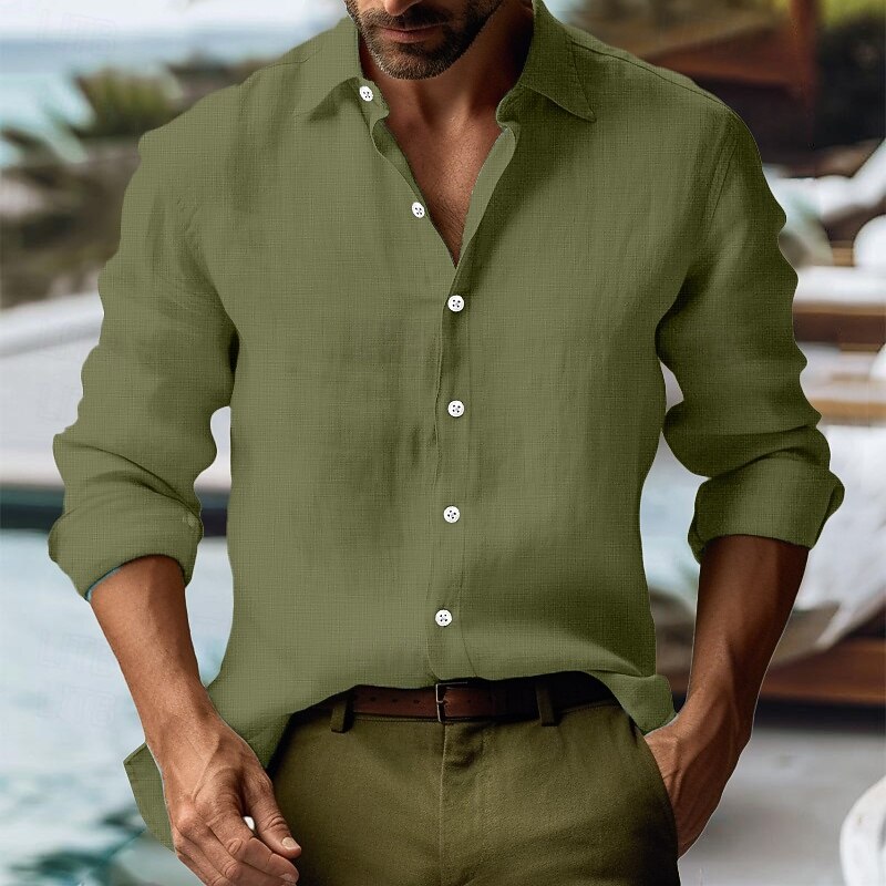 Men's Shirt Linen Shirt Summer Shirt Beach Shirt Button Up Shirt Plain Vacation Curise Black Pink Green Gray Long Sleeve Collar Spring & Summer Clothing Apparel4