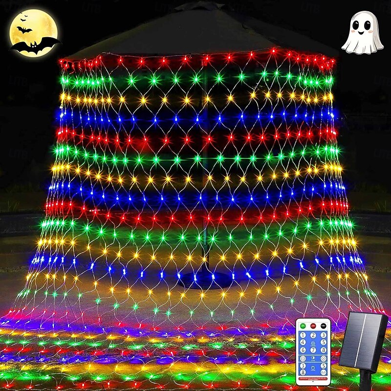 1 Pack Solar Mesh Light Remote Control with Eight Functions for Christmas, Halloween, Wedding, and Festival Indoor and Outdoor Atmosphere Decoration Lights 1.5 * 1.5M-96LED/3 * 2M-192LED/6 * 4M-672LED4