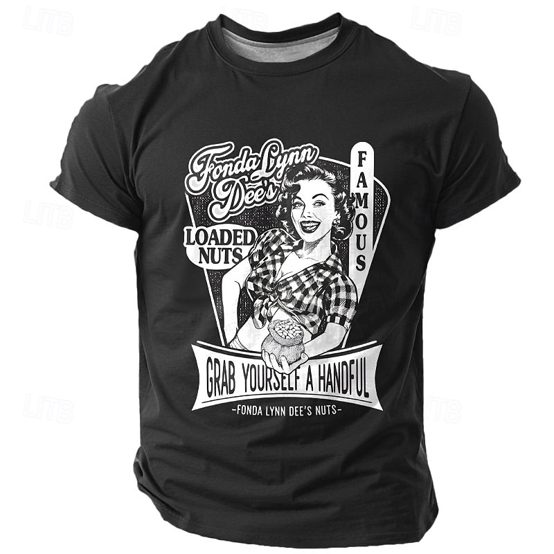 Mens Graphic T-Shirt Fonda Lynn Dee's Famous Loaded Nuts Pun Vintage Humor Short Sleeve