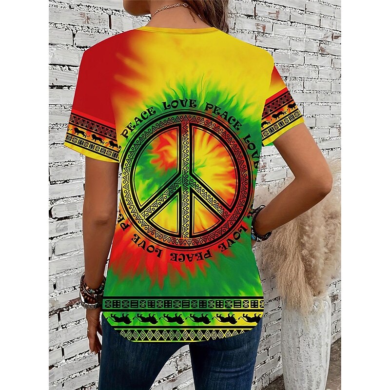 Women's T Shirt Stylish Casual Print Short Sleeve Regular Tops V Neck Daily Green Summer2