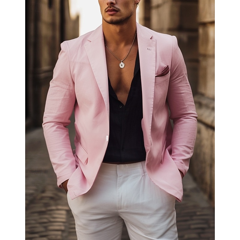 Men's Suits Outdoor Work Daily Pocket Fashion Daily Spring &  Fall Polyester Cotton Blend Solid Color Pocket Buttons Single Breasted Blazer Pink Sky Blue Orange