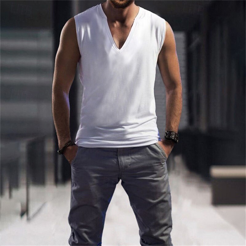Men's Tank Top Vest Undershirt Sleeveless Shirt Sleeveless V Neck Summer Plain Fashion Classic Comfortable Street Casual Sports Black White Pink Top Tee for Men2