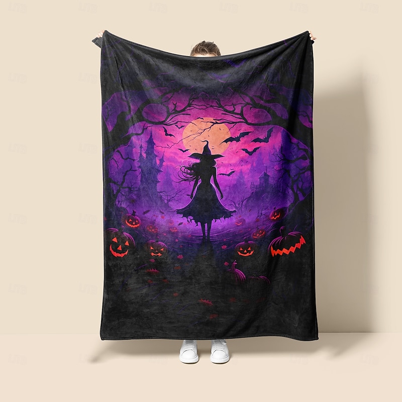 Halloween Decoration Witch Throw Blanket - Soft and Cozy Fleece with Enchanting Witch Design - Perfect for Adding a Spooky Touch to Your Home Decor - High-Quality and Durable Fabric3