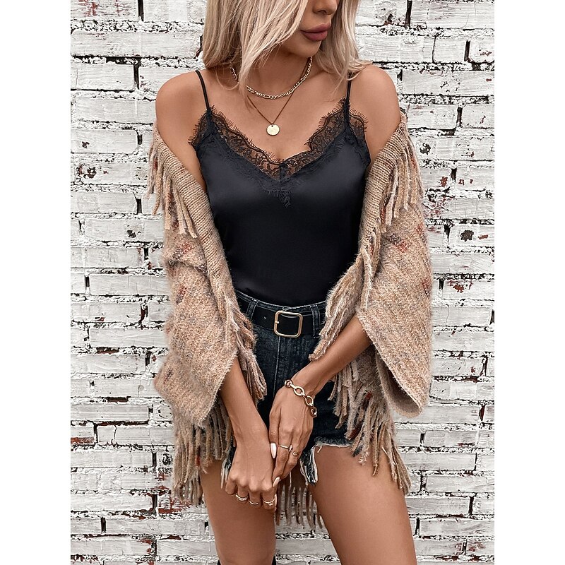 Women's Shrug Stylish Casual Animal Open Front Knitted Sleeveless Regular Tops Knit Outdoor Daily Pink Khaki Fall Winter2