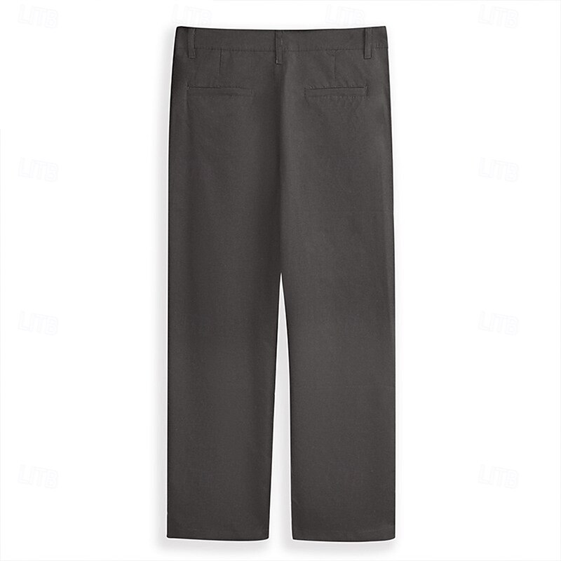 Men's Linen Pants Trousers Dress Pants Summer Pants Beach Pants Front Pocket Straight Leg Plain Comfort Breathable Full Length Formal Business Holiday Fashion Basic Black White Inelastic2