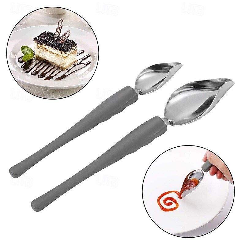 2pcs Culinary Precision Drawing Decorating Spoon Set Drizzle SpoonsProfessional Chocolate Spoon Filter SpoonsPlating Decorating Pencil Spoon for Decorative Plates Cake Coffee2