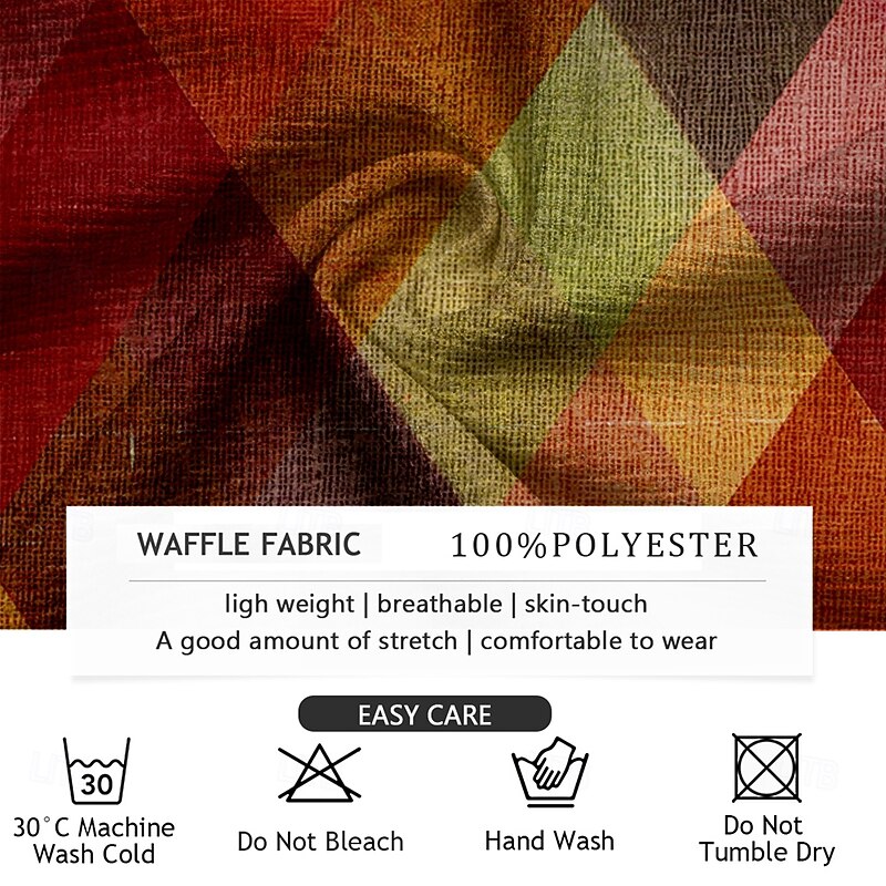 Men's Plaid Golf Shirt Long Sleeve Polo Shirts Collared Shirts Vintage Casual Vacation Wear Formal Wear Festival Wear Buttons 3D Print Spring Fall Winter Red Green3