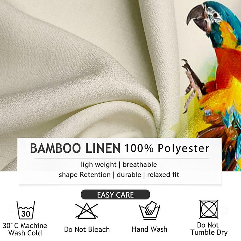 Men's Parrot Button Up Shirt Long Sleeve Hawaiian Vacation Beach Wear Summer Spring Fall Mandarin Collar Band Collar 3D Print White3