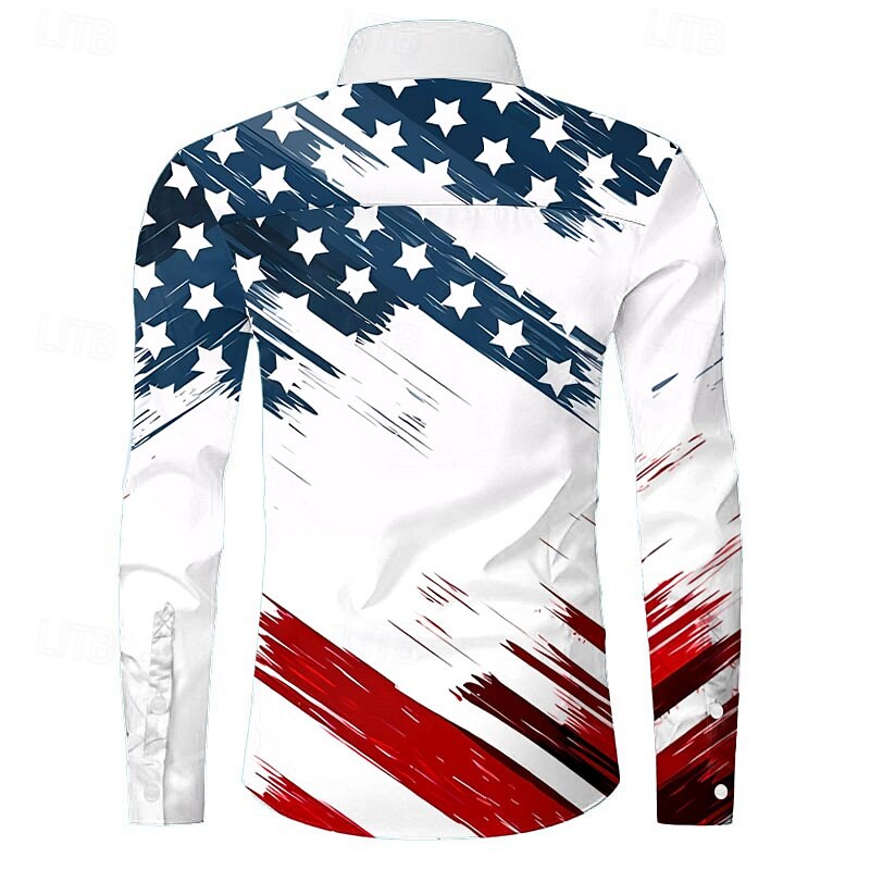 Men's American US Flag Cowboy Western Shirt Button Up Shirt Cowboy Shirt Long Sleeve Casual Formal Daily Holiday Fall Winter Spring & Summer Turndown Collared Shirts Button Up Pocket 3D Print White2