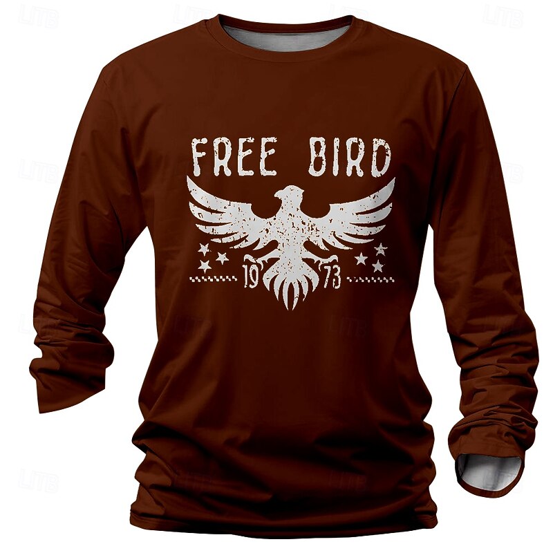 Men's Bird T Shirt Henley Shirt Long Sleeve T shirt 3D Print Crew Neck Shirt Designer Retro Vintage Street Casual Daily Black Burgundy Blue Summer Spring Fall Clothing Apparel S M L XL 2XL 3XL3