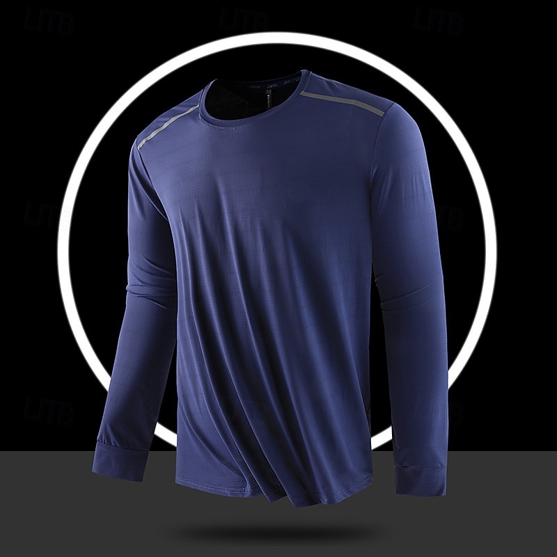 Men's T shirt Long Sleeve Crew Neck Tee Tshirt Muscle T-Shirt Short Sleeve Shirt Outdoor Quick Dry Workout Soft Sweat wicking Polyester Black Royal Blue Blue Gym Climbing Camping / Hiking / Caving4