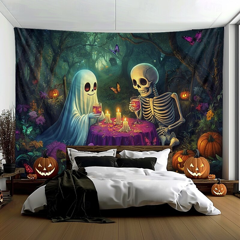 Halloween Decorations Hanging Tapestry Wall Art Large Tapestry Skeleton Ghost Dining Mural Decor Photograph Backdrop Blanket Curtain Home Bedroom Living Room Decoration4