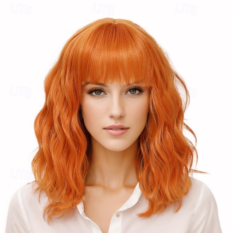 Wig with Bangs for Women- Short Curly Light Bob Wig Shoulder Length Synthetic Cosplay Wig for Girl Colorful Costume Halloween Wig
