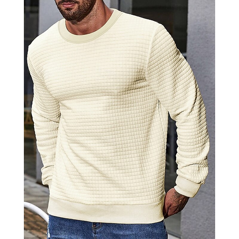 Men's Sweatshirt Waffle Sweatshirt Black Dark Gray Beige Crew Neck Plain Ribbed Textured Knit-texture Sports & Outdoor Daily Holiday Polyester Streetwear Basic Casual Spring &  Fall Clothing Apparel2