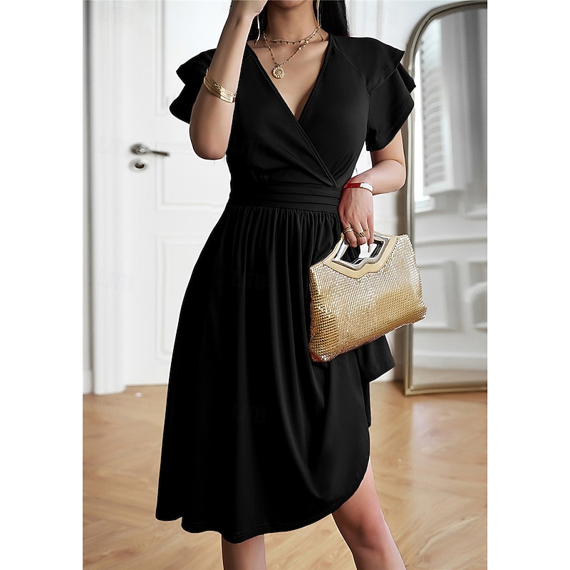 Women's Mini Dress Black Dress Graduation Dress Casual Dress Cocktail Dress Streetwear Basic Casual Vacation Street Holiday Regular Fit Short Sleeve V Neck Black Burgundy Navy Blue Blue Summer4