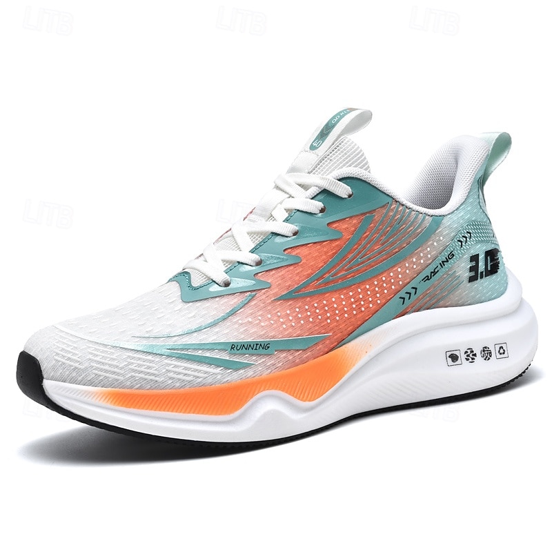 Men's Lightweight Performance Running Shoes – Breathable Mesh Sneakers in Mint and Coral with Dynamic Design3