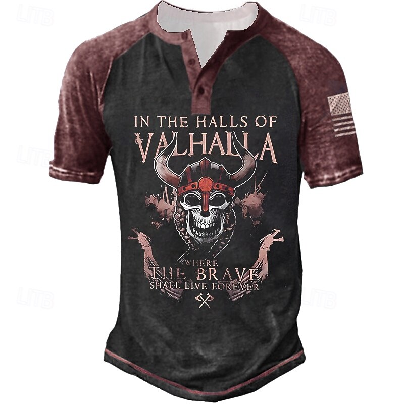 Men's Halloween Graphic Skull Letter T Shirt Henley Shirt Tee Short Sleeve 3D Print Designer Basic Classic Outdoor Daily Sports Summer Black Yellow Red Blue Purple Henley Henley T-Shirt4