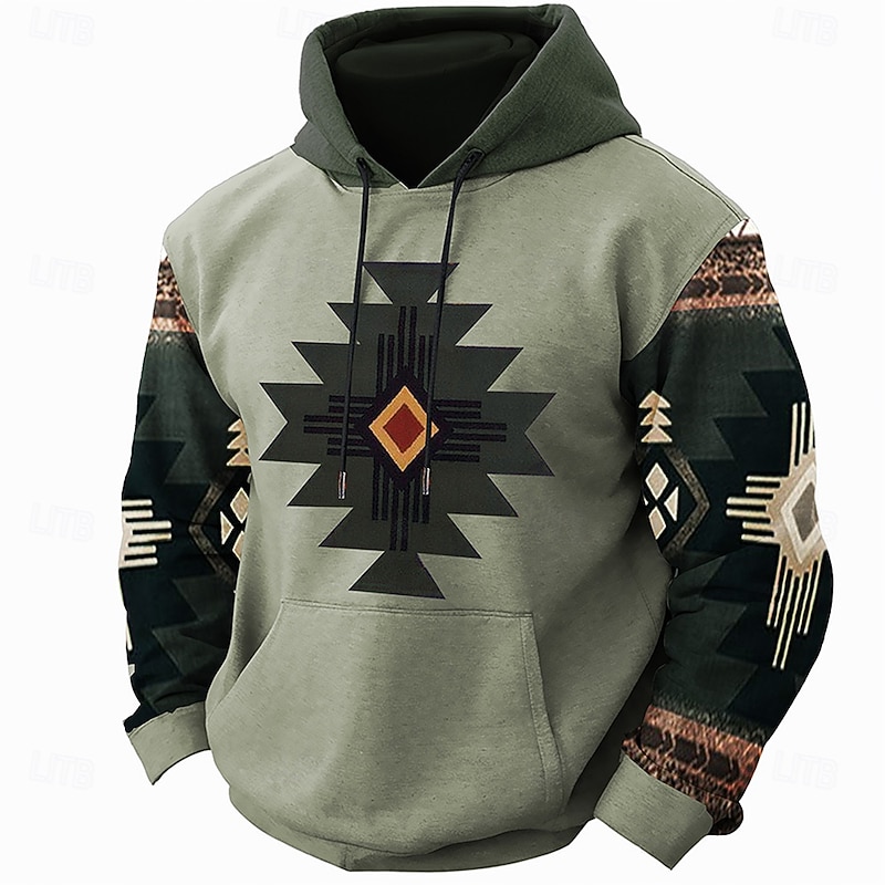 Men's Aztec Bandana Print Hoodie Hoodies Sweatshirt Bohemia Fashion Long Sleeve Hooded Vacation Streetwear Blue Green Pocket 3D Print Fall Winter Designer4