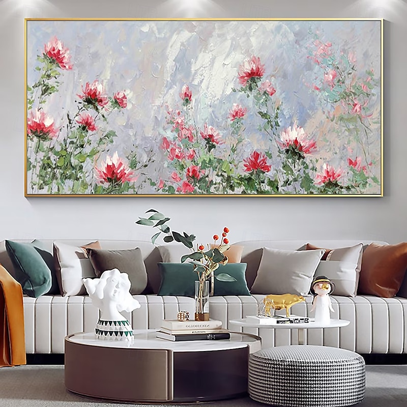 Mintura Handmade Flwoers Oil Paintings On Canvas Wall Art Decoration Modern Abstract Picture For Home Decor Rolled Frameless Unstretched Painting