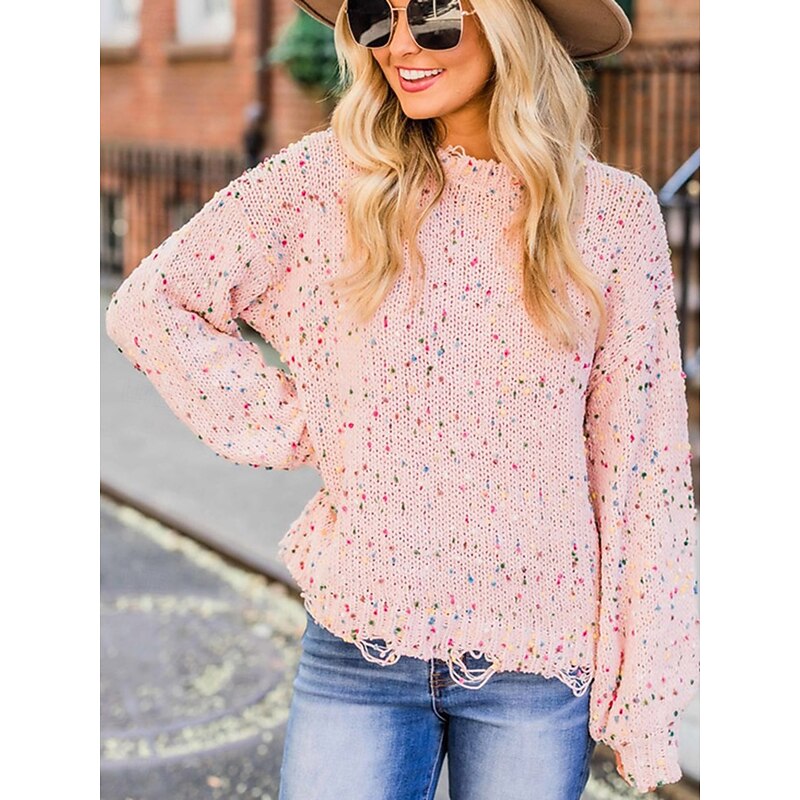 Women's Sweater Pullover Sweater Jumper Casual Sweater Casual Soft Geometric Ribbed Crew Neck Knitted Long Sleeve Regular Tops Knit Outdoor Daily Weekend Pink Beige Fall Winter4