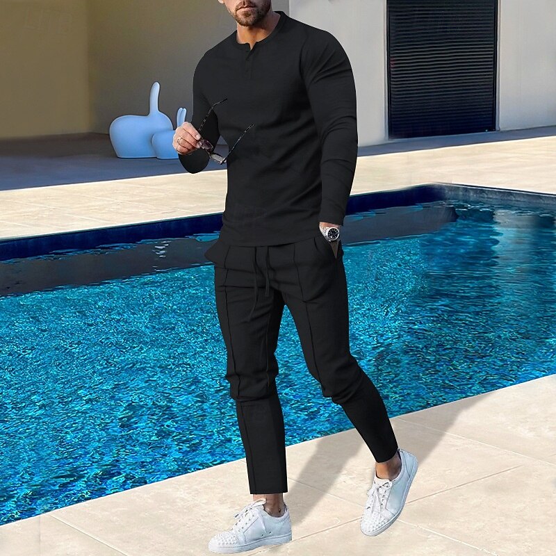 Men's Plain Basic Sweatshirts Sweatshirt Tracksuit Sweatsuit Long Sleeve Sweatshirt Henley Streetwear Basic Casual Sports & Outdoor Daily Holiday 2 Piece Spring &  Fall3