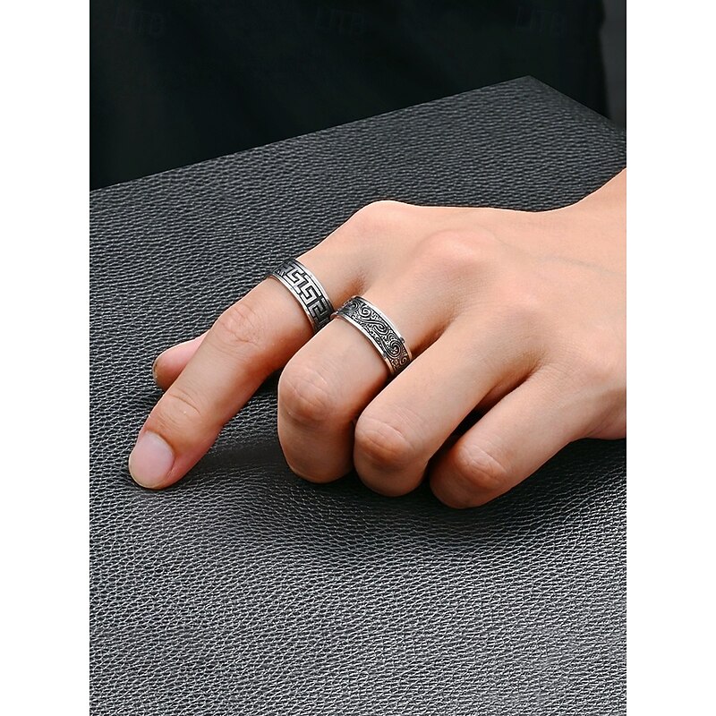 Men's Titanium Steel Rings with Engraved Geometric and Celtic Patterns, Durable and Stylish, Ideal for Daily Wear or Special Occasions2