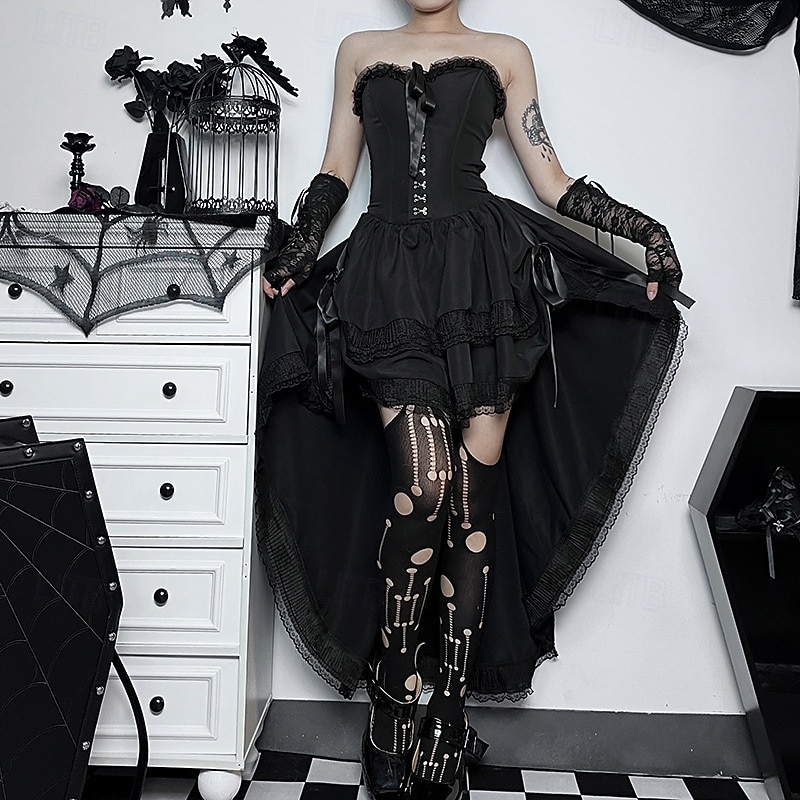 Punk & Gothic Medieval Cocktail Dress Dress Masquerade Goth Girl Fancy Dress Women's Fantasy Steampunk Halloween Carnival Masquerade Halloween Prom Festival Adults' Dress2