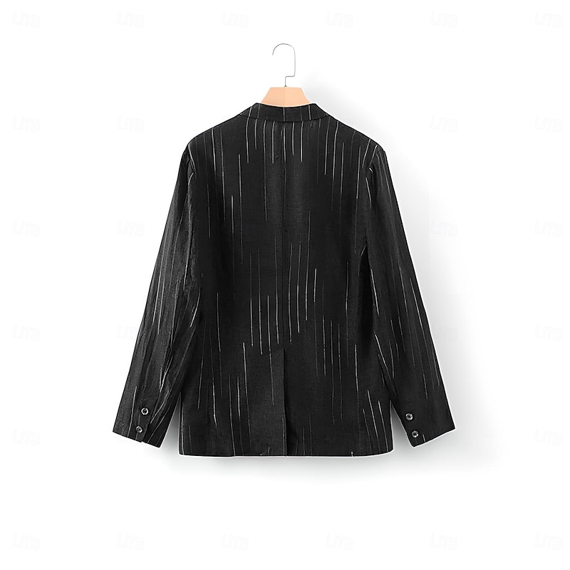 Men's 100% Linen Blazer Lightweight Jacket Outdoor Casual Without Lining Classic & Timeless Chic & Modern Spring &  Fall Linen Vertical Stripes Artistic Style Classic Style Blazer Black Navy Blue4
