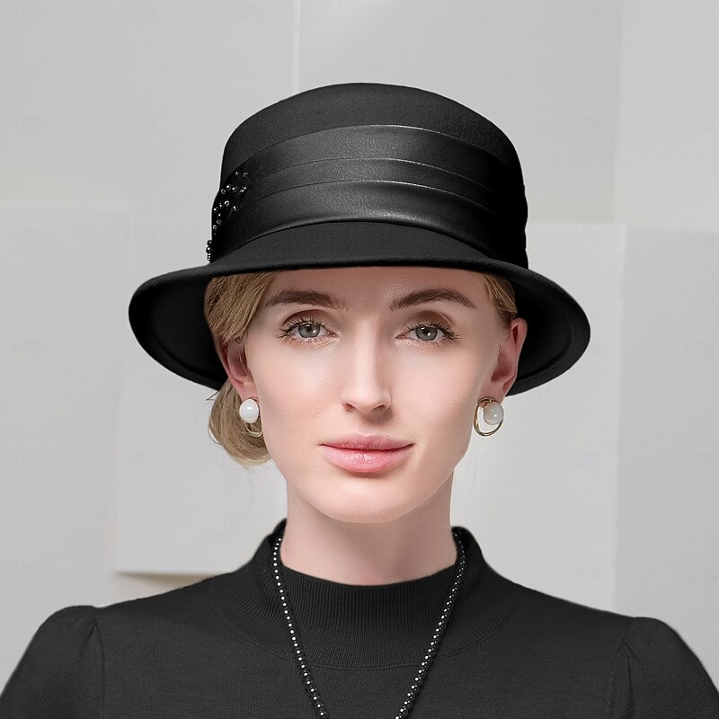 Hats 100% Wool Bucket Hat Fedora Hat Wedding Evening Party Elegant Wedding With Cap Beading Headpiece Headwear2