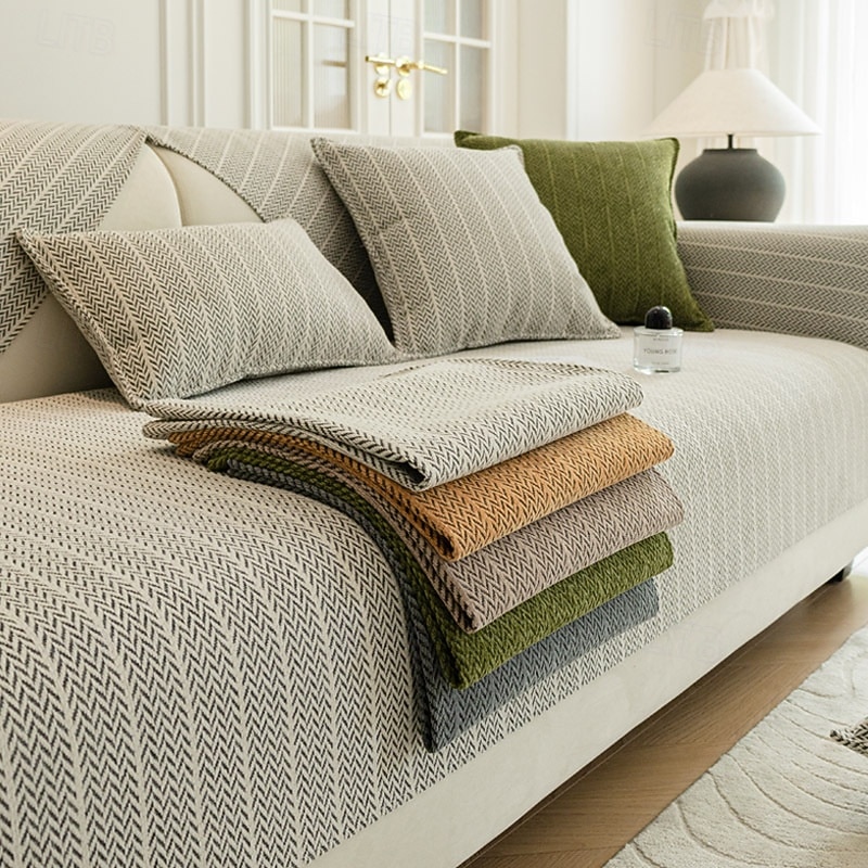 Solid Color Chenille Anti-Scratch Herringbone Couch Cover - Soft and Durable Fabric - Elegant Herringbone Pattern - Protects Your Sofa from Scratches and Wear - Main Image