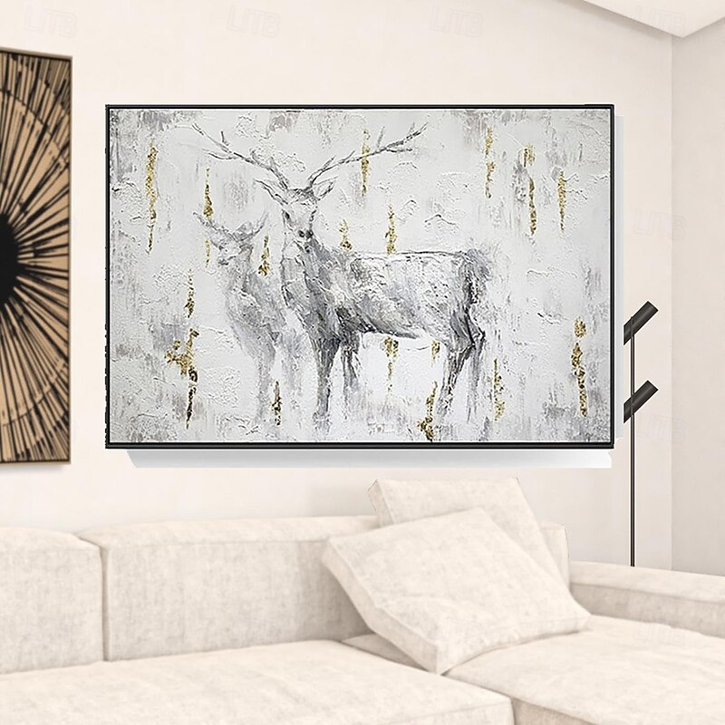 Handmade Oil Painting Canvas Wall Art Decoration Animal Oil Painting Black and White Style Abstract Sika Deer for Home Decor Rolled Frameless Unstretched Painting4