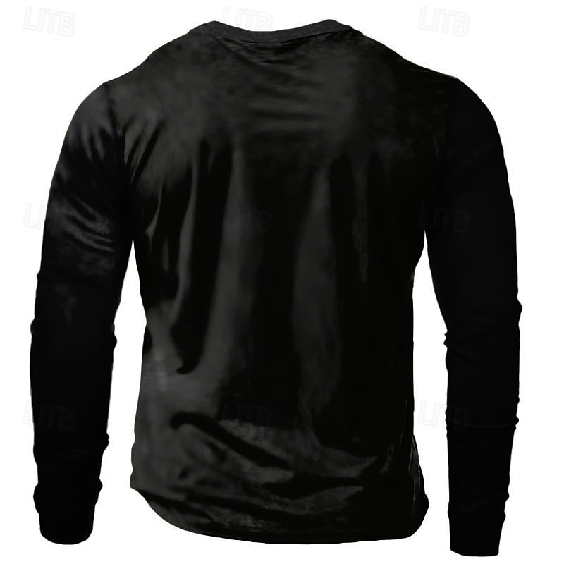 Men's Boho / Paisley / Damask T shirt Long Sleeve 3D Print Vintage Daily Summer Spring Fall Black Henley Collar Henley T-Shirt3