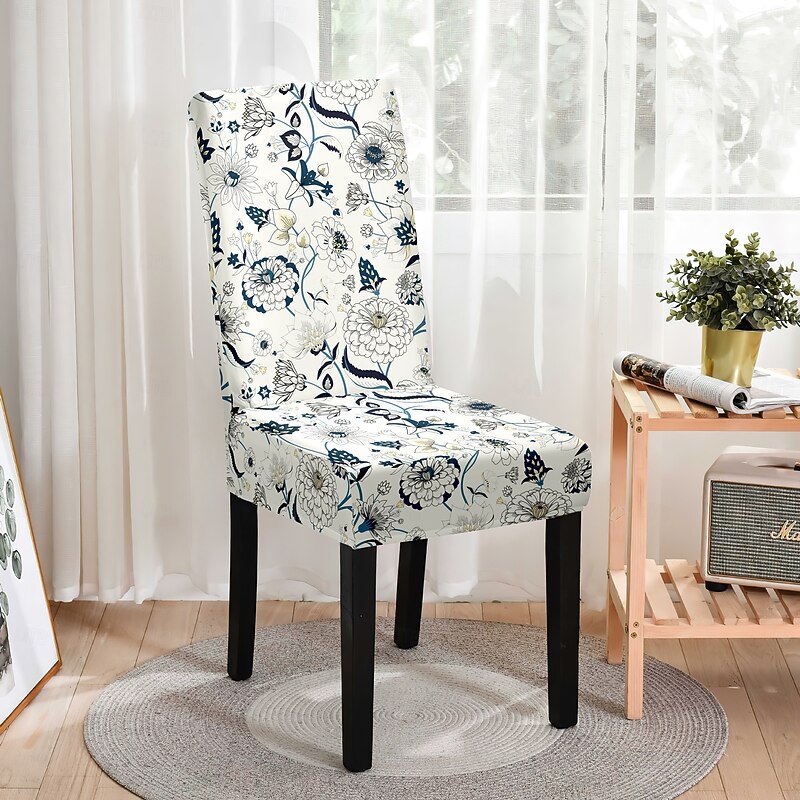 Stretch Floral Dining Chair Cover Elastic High Back Dining Chair Cover Slipcovers for Dining Chairs with Floral Pattern Easy to Fit and Remove Protects Against Spills and Stains Machine Washable4