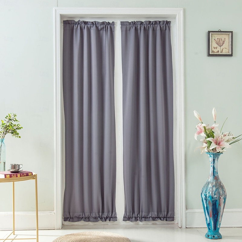 French Door Curtains Rod Pocket Thermal Blackout Curtain for Doors with Glass Window, Kitchen and Patio Doors Privacy, Different Sizes, 1 Curtain Panel with Tieback,Pure White Black Beige Sage Green4