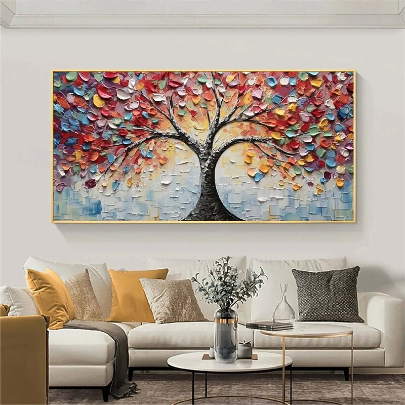 Large oil painting handmade 3D Golden Tree Canvas Oil Painting handmade Autumn Nature Landscape painting handmade Wall Art Botanical Knife Painting Light Luxury for Living Room wall Decor3