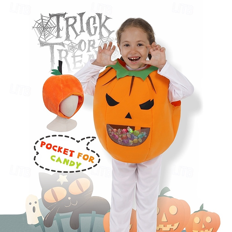 Pumpkin Costume with Front Pocket for Candy Kid's Unisex Funny Costume Outfits  Party Halloween Carnival Easy Halloween Costumes Trick or Treats