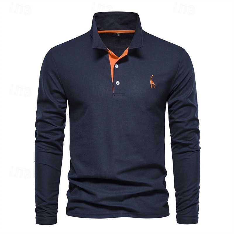 Men's Golf Shirt Golf Polo Work Casual Lapel Long Sleeve Basic Modern Color Block Embroidery Patchwork Embroidered Spring &  Fall Regular Fit Depression Green Black White Red Navy Blue Royal Blue4