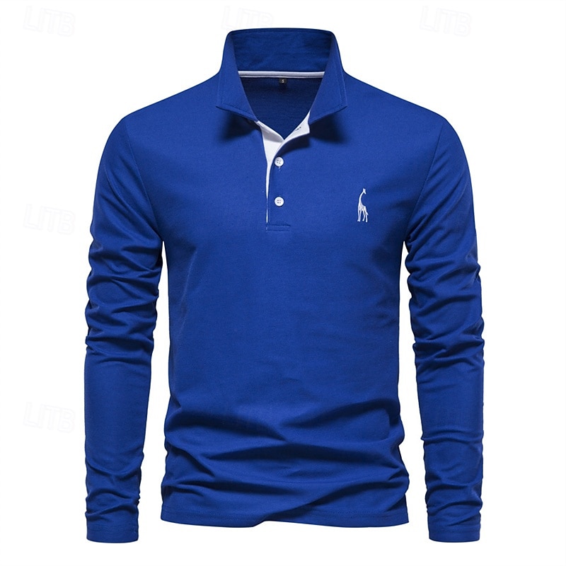 Men's Golf Shirt Golf Polo Work Casual Lapel Long Sleeve Basic Modern Color Block Embroidery Patchwork Embroidered Spring &  Fall Regular Fit Depression Green Black White Red Navy Blue Royal Blue3