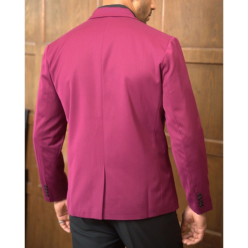 Men's Blazer Business Cocktail Party Wedding Party Fashion Casual Spring & Fall 65% Cotton Color Block Pocket Buttons Comfortable Single Breasted Blazer Burgundy3