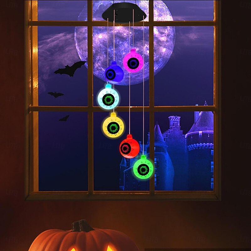 Halloween Solar Wind Chime Outdoor Decorative Hanging Light Terrifying Eye Light for Courtyard Garden Party Showcase Halloween Festival Decorative Atmosphere Hanging Light3