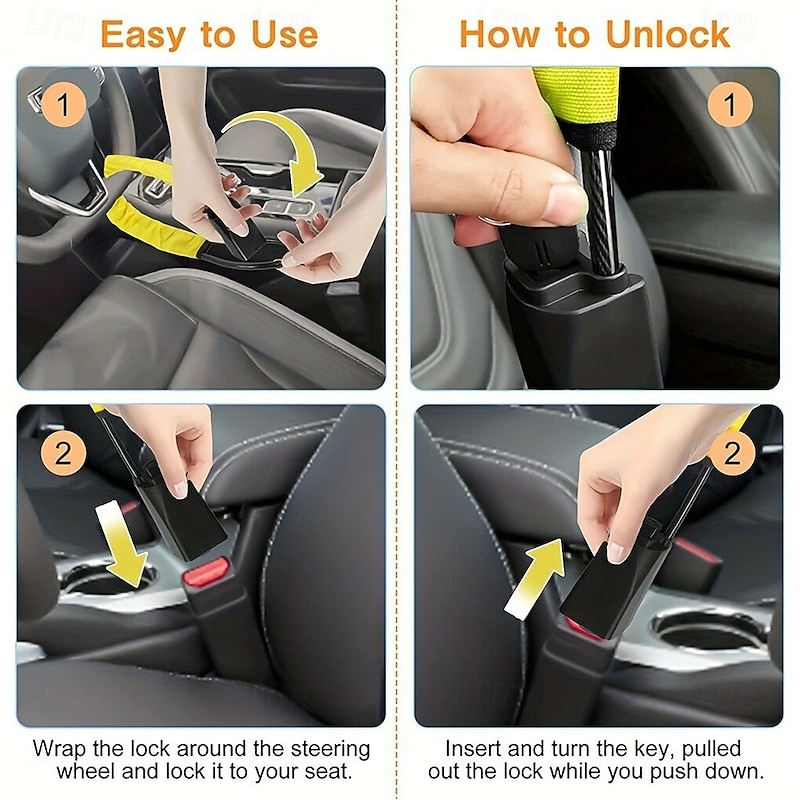 Universal Steering Wheel & Seat Belt Lock - Anti-Theft Car Security Device with 3 Keys, Fits Most Vehicles, Trucks, SUVs, Vans​2