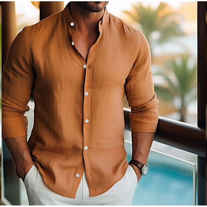 Men's Shirt Linen Shirt Summer Shirt Beach Wear Button Up Shirt Plain Vacation Curise White Pink Blue Orange Long Sleeve Lapel Spring & Summer Clothing Apparel3