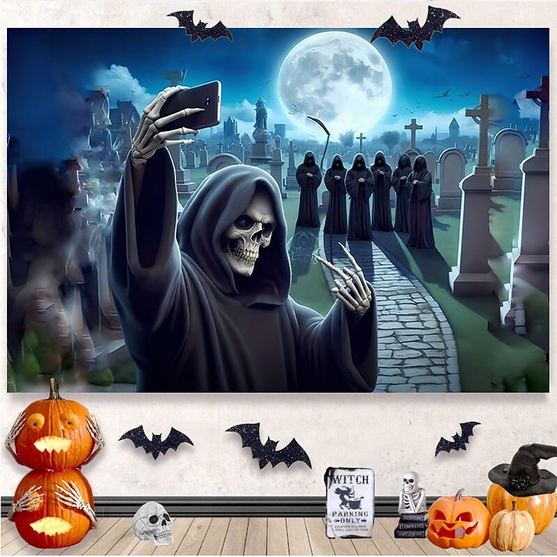 Halloween Decorations Hanging Tapestry Wall Art Large Tapestry Mural Decor Photograph Backdrop Blanket Curtain Home Bedroom Living Room Decoration Death Selfie