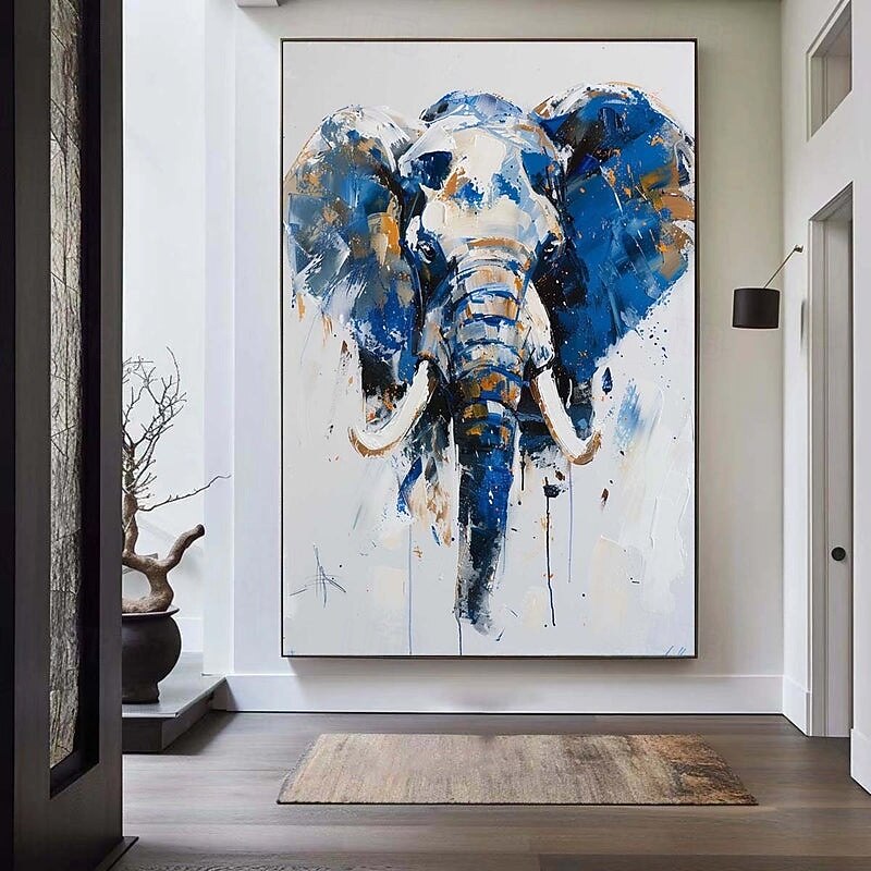 Hand Painted Impressionist Elephant Oil Painting On Canvas- Contemporary Multi-colored Safari Animal oil painting Fine Art WHAT BRILLIANT COLORS Elephant painting for bedroom office wall decoration4