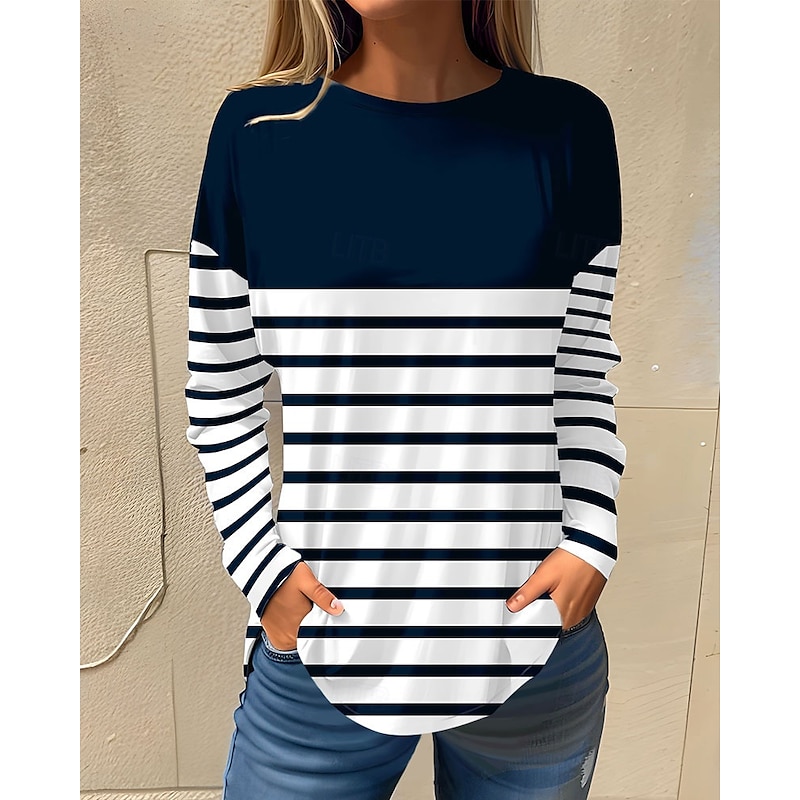 Women's T shirt Long Sleeve Basic Floral Print Long Sleeve Regular Tops Round Neck Holiday Weekend White Pink Red Navy Blue Blue Fall & Winter Prefall2