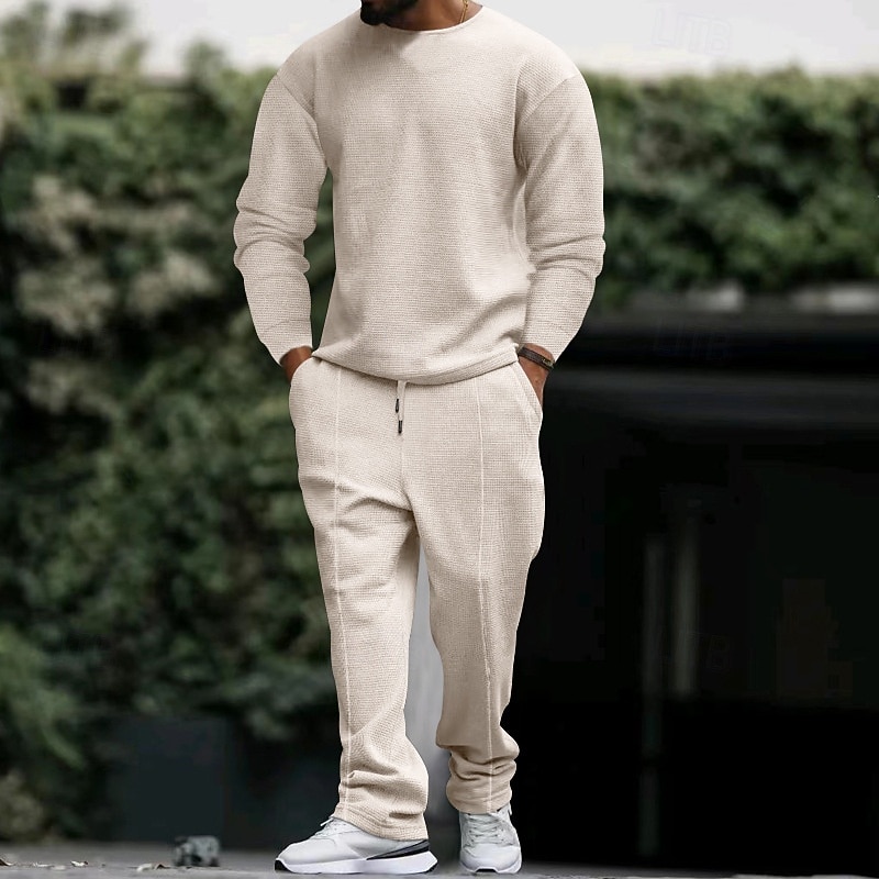 Men's Plain Basic Sweatshirts Sweatshirt Tracksuit Sweatsuit Long Sleeve Sweatshirt Crew Neck Streetwear Basic Casual Sports & Outdoor Daily Holiday Drawstring 2 Piece Spring &  Fall4