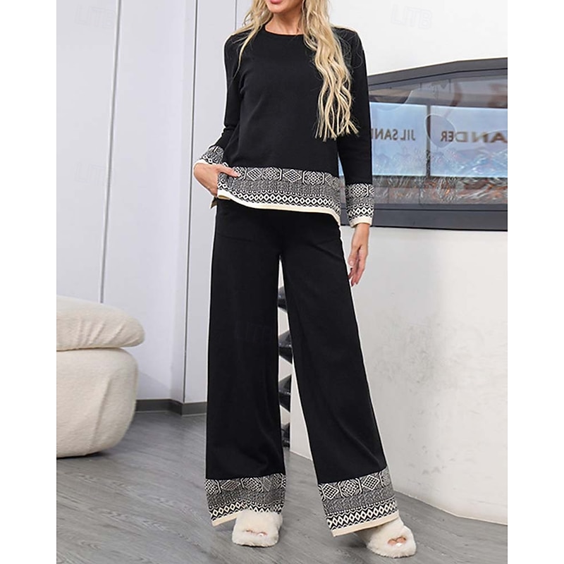 Women's Sweater Daily Solid Color Geometric Boat Neck Knitted Long Sleeve Regular Tops Knit Work Red Brown Black Fall Winter2