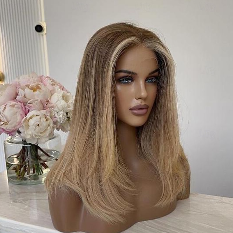 Remy Human Hair 13x4 Lace Front Wig Bob Middle Part Brazilian Hair Silky Straight Blonde Multi-color Wig 130% 150% Density Ombre Hair Highlighted / Balayage Hair Natural Hairline Pre-Plucked For Women4