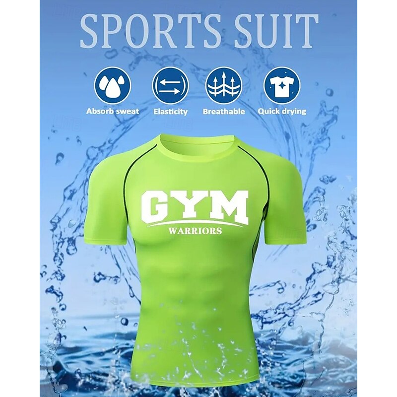 Men's Compression Shirt Athletic Shirt Gym Shirt Fitness Shirt Short Sleeve Tee Tshirt Casual Athleisure Letter Quick Dry High Stretch Compression Breathable Gym Workout Walking Jogging Sportswear2
