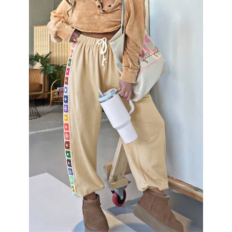 Women's Sweatpants Chinos Fashion Ethnic Style Full Length High Waist Floral Pocket Elastic Waistband Comfy Soft Comfortable Micro-elastic Outdoor Street Khaki Fall Winter Loose Fit2